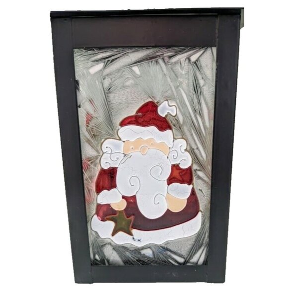 Stained Glass Christmas Lantern for Candles Santa Clause Iced Glass Background - Picture 5 of 5